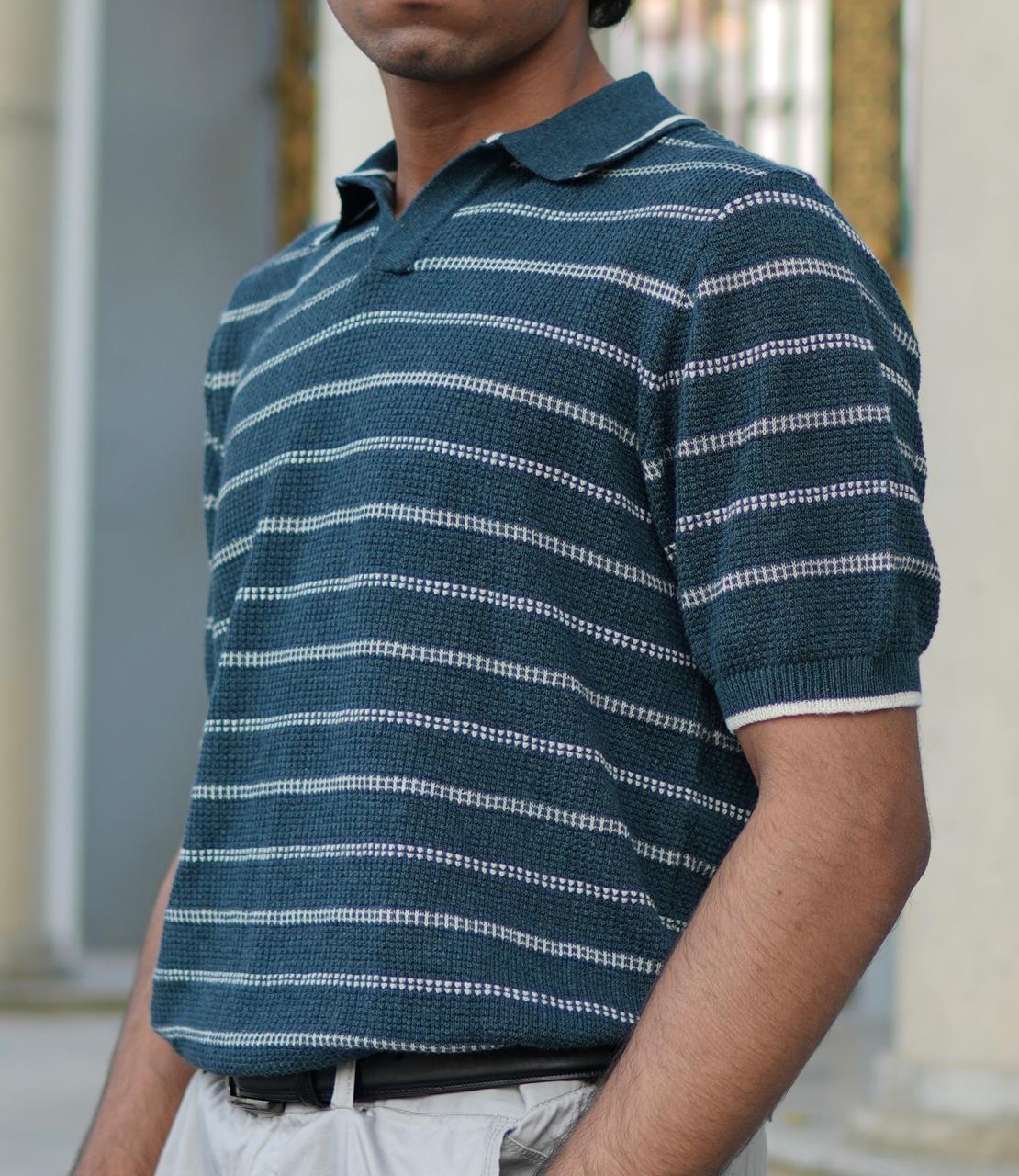 stripe polo light blue